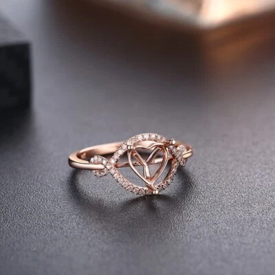 925 Sterling Silver Heart 7x7mm Semi Mount 0.2ct White Accents X Cross Ring - Image 1 of 4