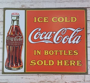 Ice Cold COCA-COLA Vintage Style Metallic Advertisement Sign 15.75 " x 12.25" - Picture 1 of 6