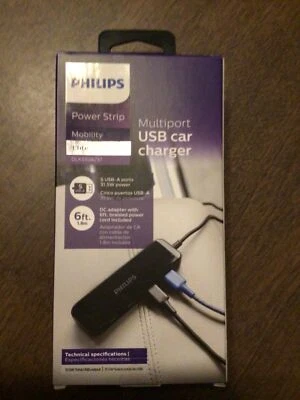 NOVO PHILIPS estojo de 3 tiras de energia multiporta carregador de carro USB DLK5506/37 - Imagem 1 de 4