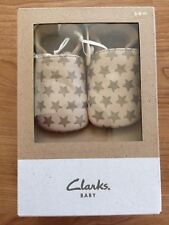 Brand New CLARKS Baby Sleep Unisex Shoes Soft Leather Sole Star Slip on Size 6-9