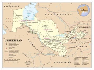 Póster mapa país ciudad ferrocarril carretera provincia política administrativa de Uzbekistán - Imagen 1 de 1