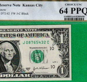 $1 Federal Reserve note *LADDER* Serial Numbers *** 0-8-7-6-5-4-3-2 *** PCGS - Picture 1 of 3