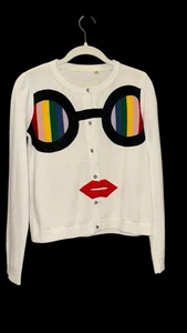 Alice + Olivia Ruthy Rainbow Staceface Brille Applikation Cardigan S - Bild 1 von 10