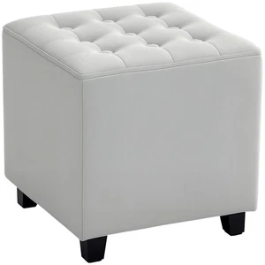 HOMCOM Square Footstool Small Ottoman w/ Wood Legs for Bedroom Light Grey - Picture 1 of 11