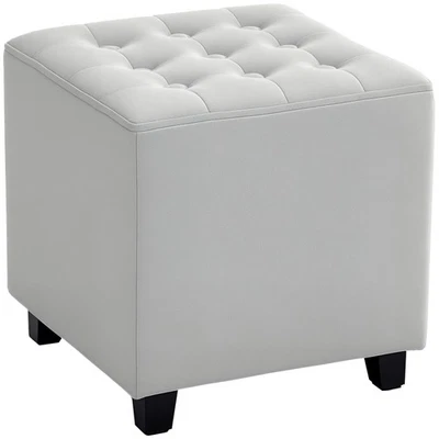 HOMCOM Square Footstool Small Ottoman w/ Wood Legs for Bedroom Light Grey - Image 1 of 4