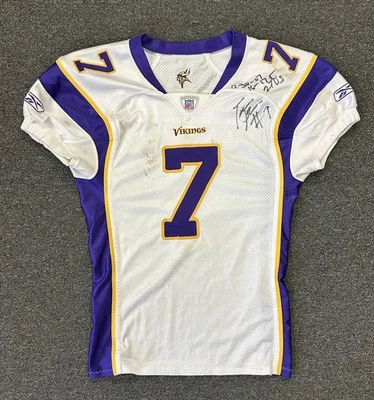 Camiseta deportiva de carretera firmada #7 del 30 de diciembre de 2007 Tarvaris Jackson Minnesota Vikings usada en el juego Foto 1 de 4