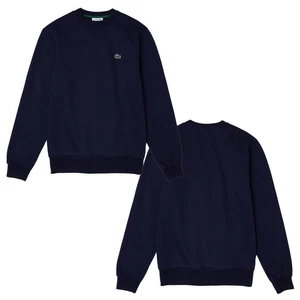 Lacoste Mens Sweatshirt Organic Cotton Low Crew Neck Jumper in Navy Blue - Picture 1 of 11