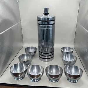 Vtg CHASE Art Deco Chrome Cocktail Shaker & 8 Cups Set Gaiety 1930's - Picture 1 of 8