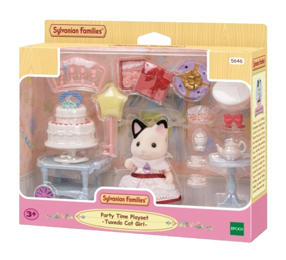 SYLVANIAN FAMILIES ~ PARTY TIME PLAYSET WITH TUXEDO CAT GIRL ~ BRAND NEW! - Image 1 of 1