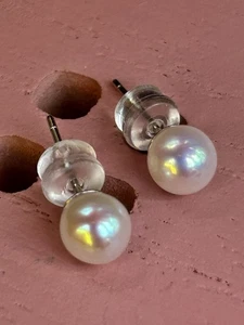 Echte Perlenohrringe Akoya S925 Silber Gestempelt 5-6mm Top Lüster Glanz Alltag - Bild 1 von 5