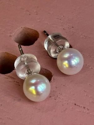 Echte Perlenohrringe Akoya S925 Silber Gestempelt 5-6mm Top Lüster Glanz Alltag - Bild 1 von 4