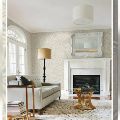 Papel Pintado Cabaret Deco Antonina Vella - Beige y Azul 2 Rollos Nuevo Foto 1 de 4