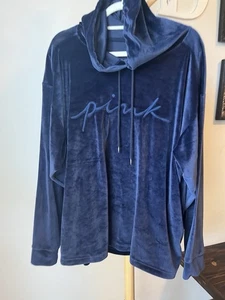 PINK VICTORIA'S SECRET dunkelblauer VELOURS STRETCH PULLOVER HOODIE Gr. XXL - Bild 1 von 6