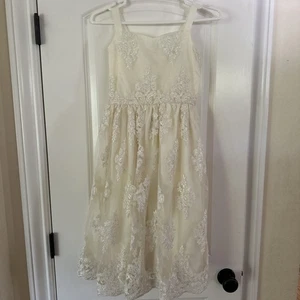 Chasing Fireflies Girls Dress Size 10 Ivory Ecru Lace Overlay - Picture 1 of 5