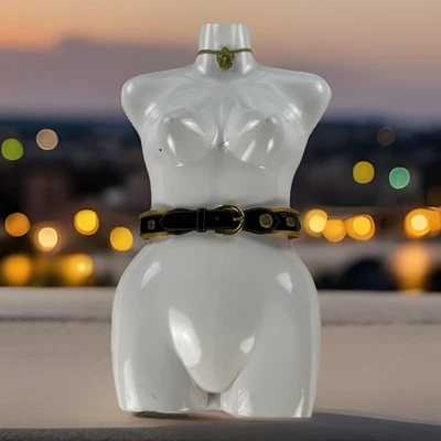 Vtg 90s Unisex Escada Leather Designer Waist Belt Black Gold Mesh Coins Buckle - Image 1 of 4