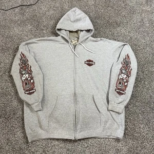 Vintage Harley Davidson Flame Sleeves Zip Up Hoodie Size XL 2006 distressed Rare - Picture 1 of 6
