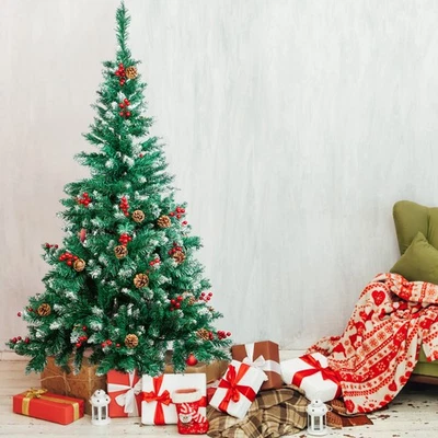 6Ft Artificial Snowy Pinecone Red Berries Christmas Tree Xmas Tree Holiday Decor - Image 1 of 4