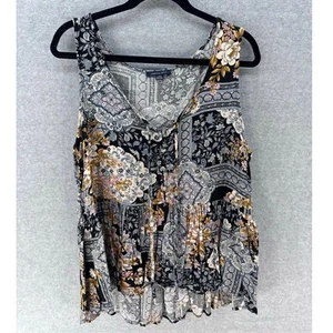American Eagle Damen Gr. L Boho fließendes ärmelloses Tanktop Knöpfe geblümt - Bild 1 von 8