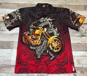 No Boundaries Shirt Youth XL Black Button Down Y2k Grunge Punk Dragon Motorcycle - Picture 1 of 7