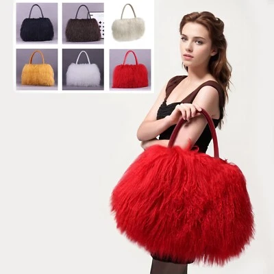 FINILUO  Real Long Lamb Fur/Mongolian Fur with Genuine Leather Handles Handbag - Image 1 of 2