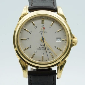 OMEGA DE VILLE AUTOMATIC GMT MENS WATCH 39MM NICE 18K 750 SOLID GOLD 41333000 - Picture 1 of 10