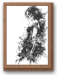 PÓSTER ESQUELETO DE BRUJA A4 arte de pared imprimible foto digital fondo AI arte D - Imagen 1 de 1