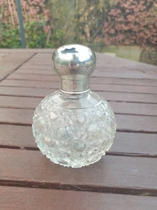 HOBNAIL ANTIQUE SILVER CUT  GLASS PERFUME SCENT BOTTLE LONDON 1921 - Foto 1 di 13