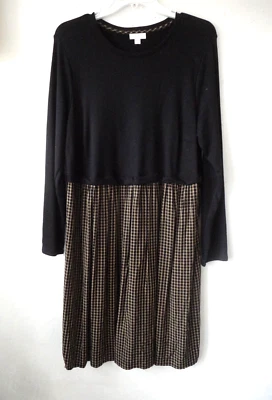 J. Jill  Dress 1X  Black Jersey Tan Check Rayon Mixed Fabrics - never worn  EUC - Image 1 of 4