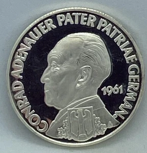 1961 Germany - Argenteus - CONRAD ADENAUIER PATER PATRIAE Proof Silver One Ducat - Zdjęcie 1 z 8