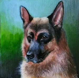 GERMAN SHEPHERD Dog Portrait Hand Painted Original Acrylic Signed by Velasquez - Picture 1 of 1