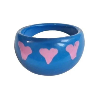 M O P Q R 52-59 mm AZUL Vintage LUCITE Cúpula 3 Corazones de Amor Anillo Grueso Joyería Foto 1 de 3