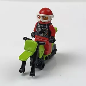 Lego Minifigure And Green Dirtbike With Red Helmet - Picture 1 of 6