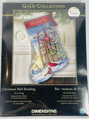 NEW DIMENSIONS Gold Collection CHRISTMAS SLED STOCKING Cross Stitch NIP - Image 1 of 3