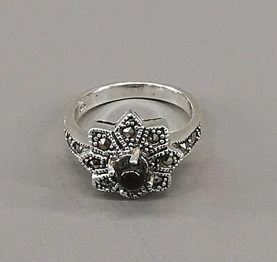 9927882 Anillo de Plata Ónix Marcasitas Gr.54 925er Plata como Nuevo - Imagen 1 de 2