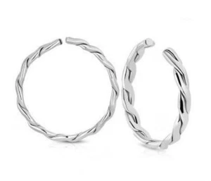 Stainless Steel Braided Twisted Silver Nose Ring Hoop 8mm 20 Gauge - Picture 1 of 3