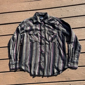 Vintage Wrangler Western Pearl Snap Shirt Mens L Striped Cowboy VTG Rare - Picture 1 of 8