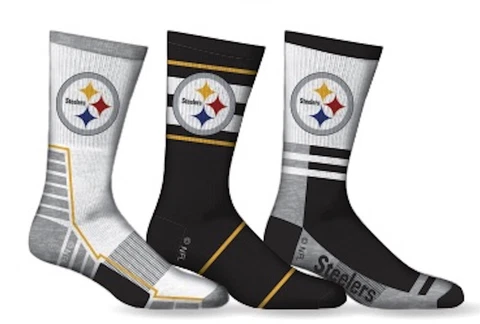 Pittsburgh Steelers Socks 3 Pack Crew Length NFL Football Men Shoe Sz 7-12 Cover