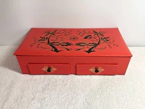 Caja de almacenamiento de papelería vintage con patrón floral de oro naranja de 2 cajones - Imagen 1 de 7