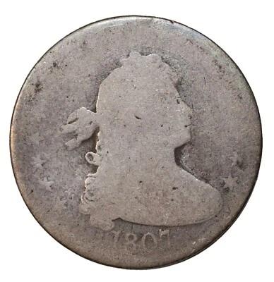 Moneda de un cuarto de dólar de plata busto drapeado de 1807 de Estados Unidos veinticinco centavos 25c Foto 1 de 2