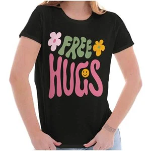 Groovy Inspirational Free Hugs Happy Flowers Graphic T Shirts for Women T-Shirts - Picture 1 of 7