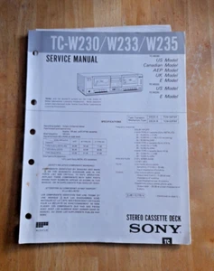 Sony TC-W230 TC-W233 TC-W235 Stereo Cassette Deck Service Manual UK US Can Model - Picture 1 of 8