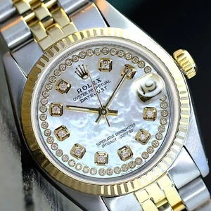 ROLEX LADIES DATEJUST MIDSIZE WATCH GOLD & STEEL WHITE DIAMOND DIAL 31MM 68273. - Picture 1 of 11