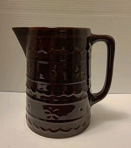Vintage MARCREST Daisy & Dot Oven-Proof Stoneware Pitcher 8" Dark Brown USA - Picture 1 of 13