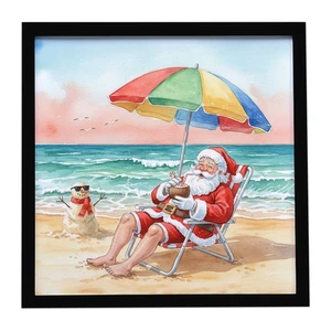 Caroline's Treasures Santa Claus Beach Navidad impresión de metal enmarcada FNT1274MFP88 - Imagen 1 de 4
