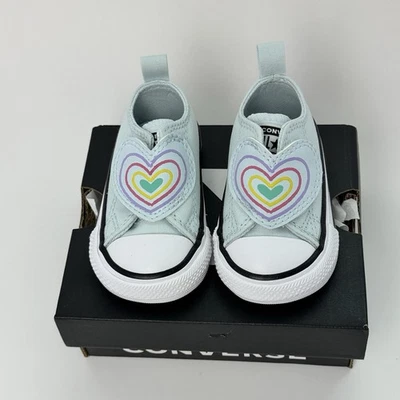 Converse Chuck Taylor Baby Heart Strap Sneakers, Light Blue Size 2 NIB NEW - Image 1 of 4