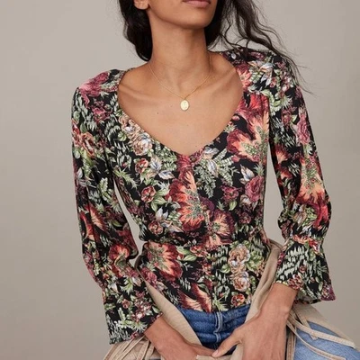 Blusa Top MAEVE ANTHROPOLOGIE Talla XL Percie Túnica Floral Campesina Boho Abotonada Foto 1 de 4