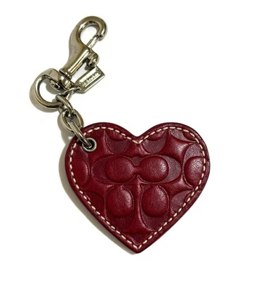 RARE Coach Embossed Signature Red Leather Heart Key Fob Handbag Keychain Charm - Image 1 of 4