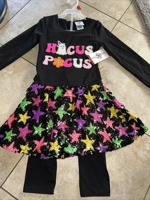 Vestido Contando Margaritas Negro Hocus Pocus Halloween Lentejuelas Niñas Talla 7/8 Foto 1 de 4
