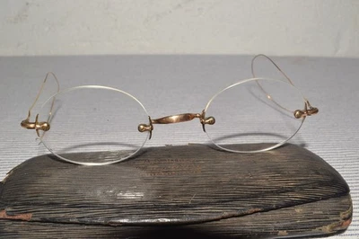 ANTIQUE RIMLESS DRILL MOUNT GOLD FILLED NO FRAME GLASSES EYEGLASSES SPECTACLES - Image 1 of 4