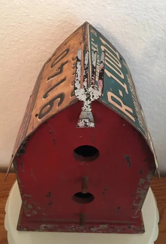 Decorative Red Barn Birdhouse Farmhouse License Plate Chippy Shabby Cover